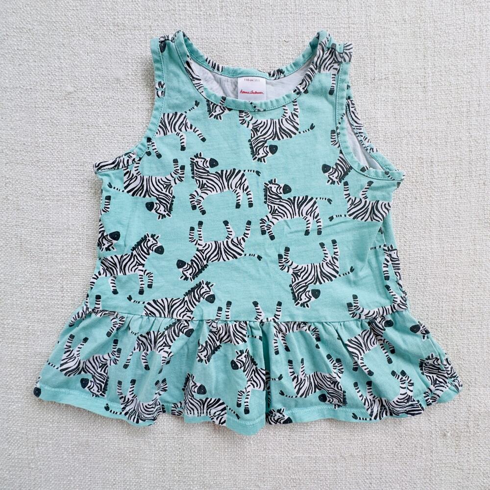 Hanna Andersson Teal Zebra Print Peplum Tank Top VGUC 5